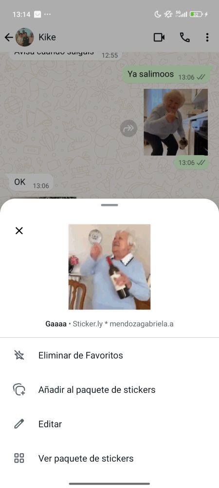 Menú emergente al agregar un sticker con nueva opción de Añadir al paquete de stickers