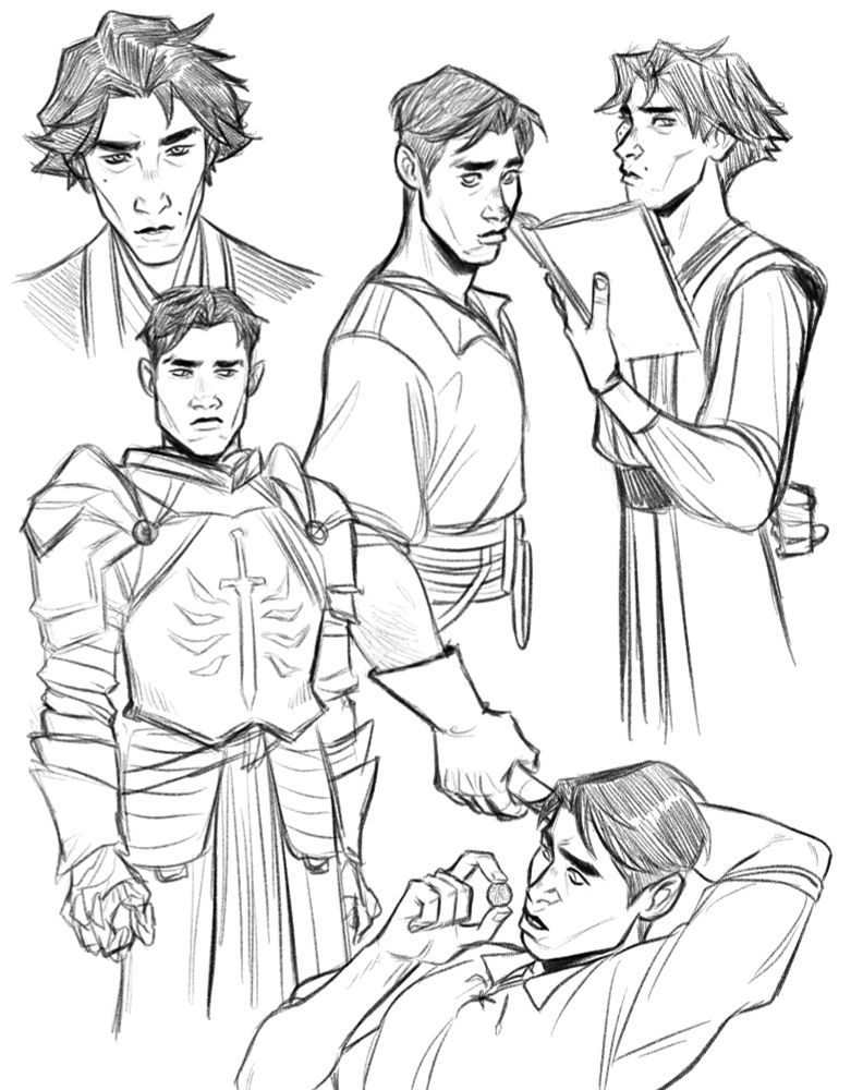 character studies of younger Jayce and Viktor when they met in the Circle, Jayce is a templar but can also smith, and has a little round artifact in his possession.