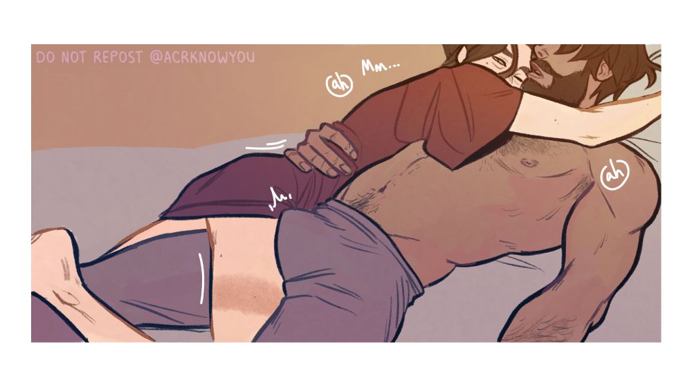 Jayce and Viktor in bed, in each other arms while they sleep. Viktor is awake and is peeking down where Jayce erection is poking his thigh.