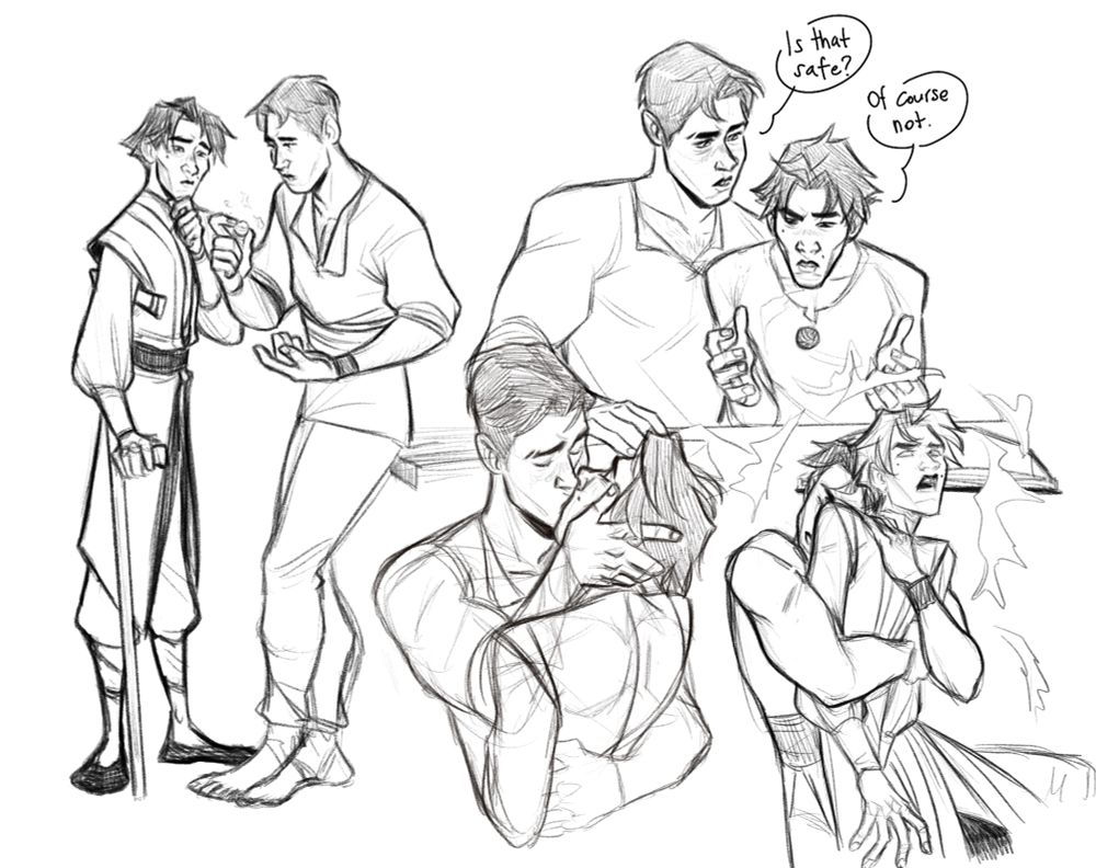 sketches of Jayce and Viktor studying and experimenting with the artifact. They also smooch sometimes and get messed up by magic forces out of their control.