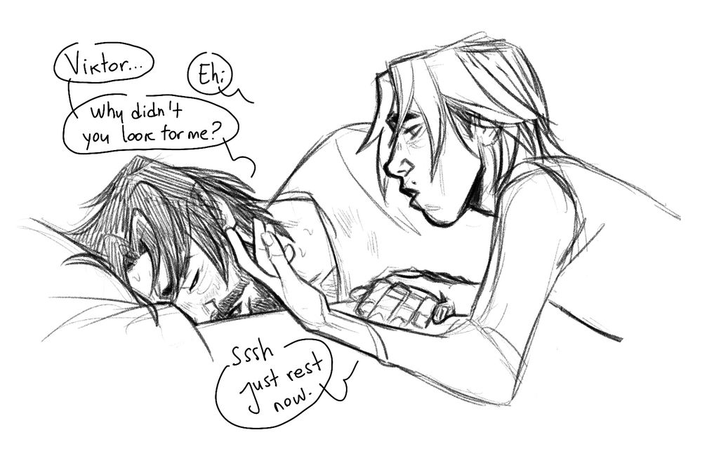 sketch of Jayce after he is reunited with Viktor but is suffering from Lyrium withdrawal