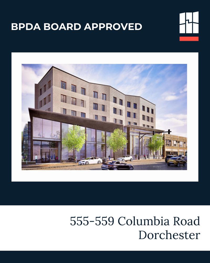 A rendering of the BPDA Board approved 555-559 Columbia Road project in Dorchester