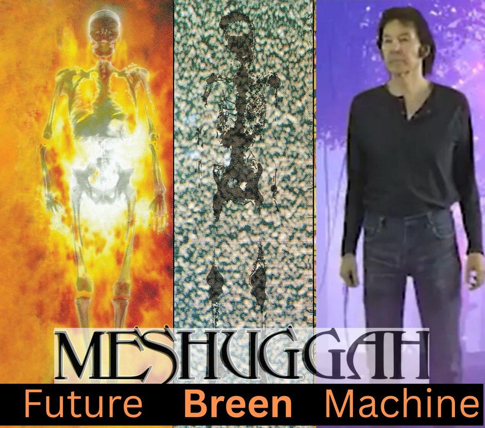 the cover of Meshuggah's album "future breed machine" edited to include iconic indie film maker Neil Breen and the text changed to "future Breen Machine"