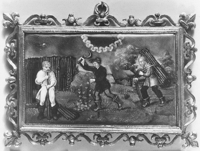Alt The Labors of the Months: Cutting Faggots (March), Painted enamel on copper, partly gilt, French, Limoges