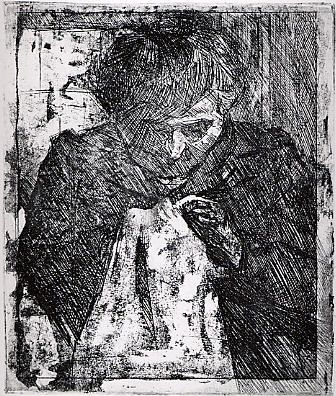Alt The Artist's Mother Sewing, Etching, 