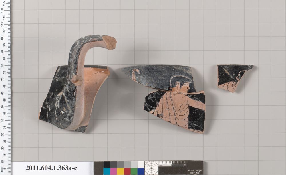 Alt Terracotta fragments of a kylix (drinking cup), Terracotta, Greek, Attic