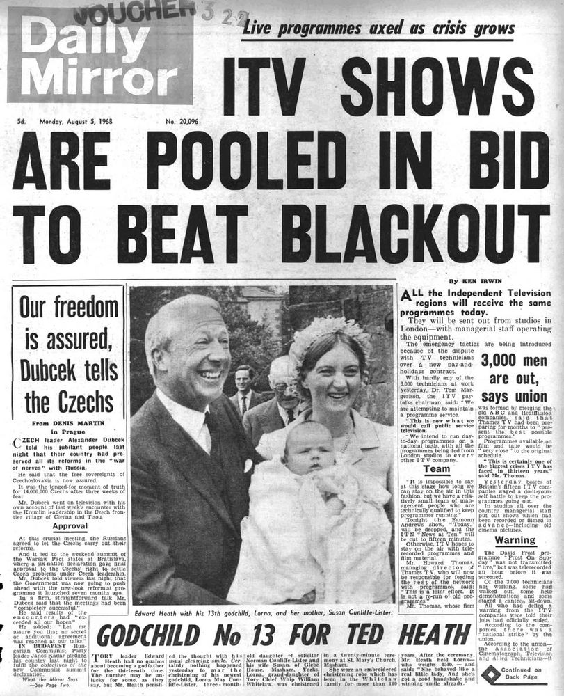 ITV SHOWS ARE POOLED IN BID TO BEAT BLACKOUT – Live programmes axed as crisis grows – 3,000 men are out, says union