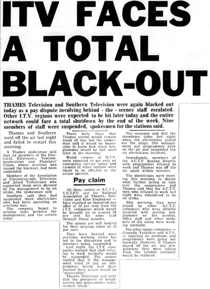 ITV FACES A TOTAL BLACK-OUT