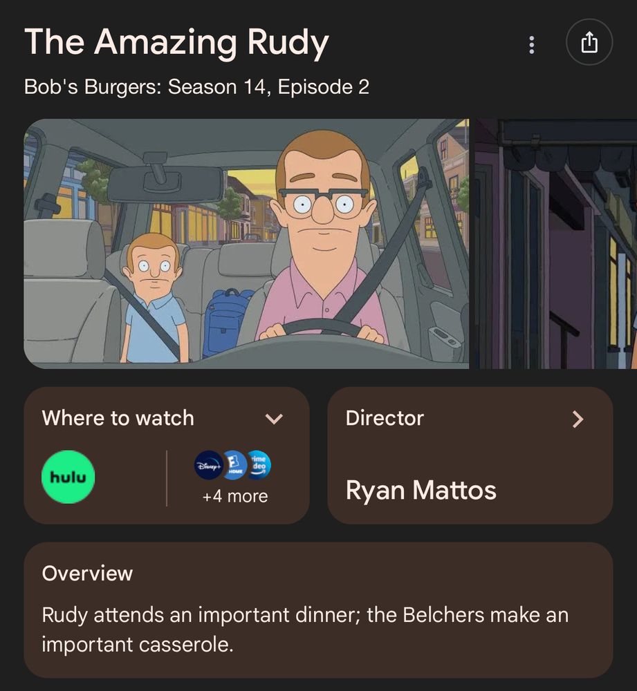 Bob’s Burgers, screenshot of season 14, episode 2, “The Amazing Rudy” 