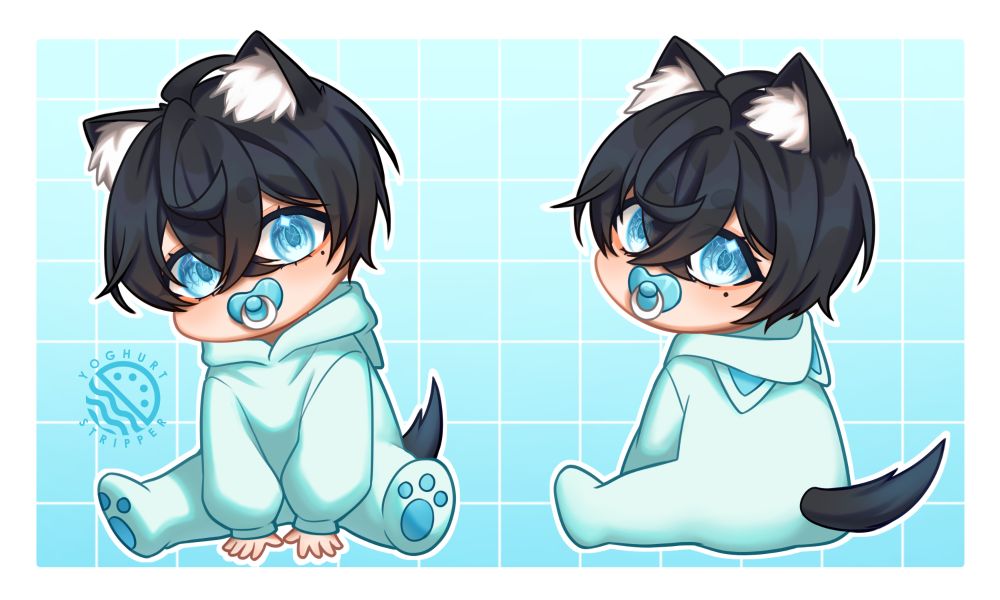 Commissioned artwork of HowlingNeko when he was a little baby.

Oh look! Toe beans!! 🐾