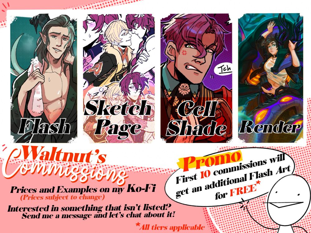 Commission info page listed for Waltnut on Ko-Fi