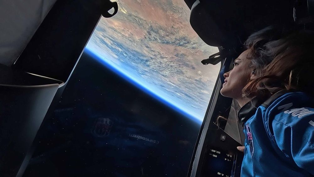 Emily Calandrelli, former executive team member for the Brooke Owens Fellowship, during her flight to space with Blue Origin. 