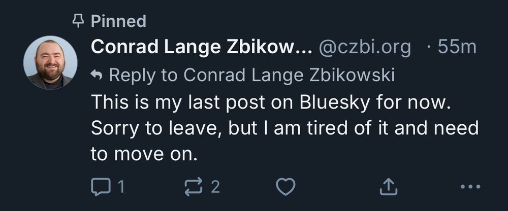  Conrad stating he will no longer be posting on blue sky for now and needs to move on