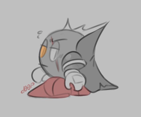 doodle of maskless Dark Meta Knight. he faces away from the viewer, glancing back at them with a grumpy face