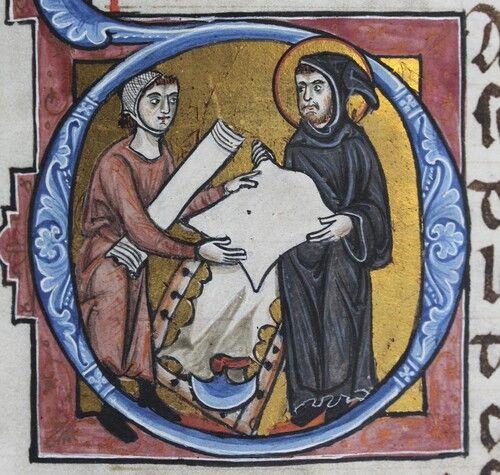 Hamburg Bible, Copenhagen, Royal Danish Library, Gl.kgl.S. 4 2°, vol. 2, fol. 183r. Illustration of the parchment-maker.