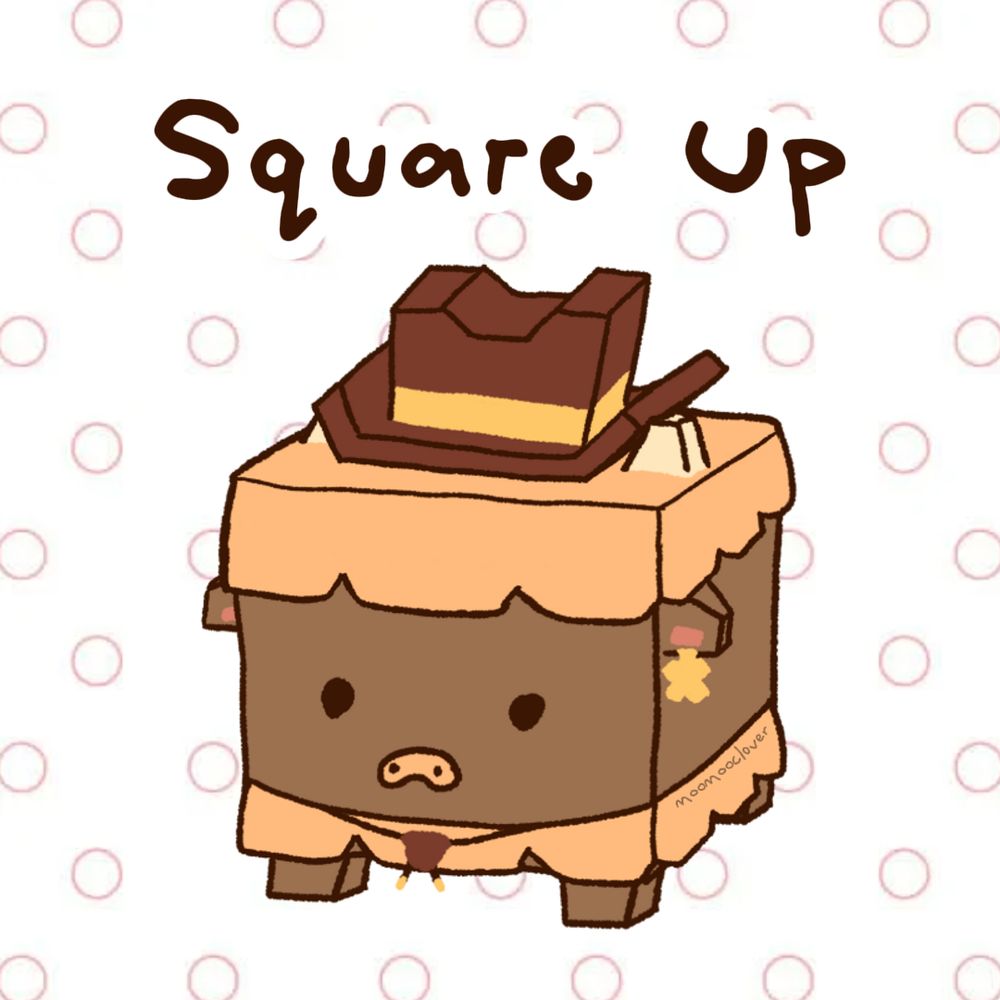 meme of a cubed moomooclover that reads "square up"