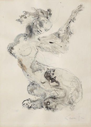 Zeichnung einer weiblich markierten Gestalt, der Körper ist verschwommen, scheint in Transformation begriffen.