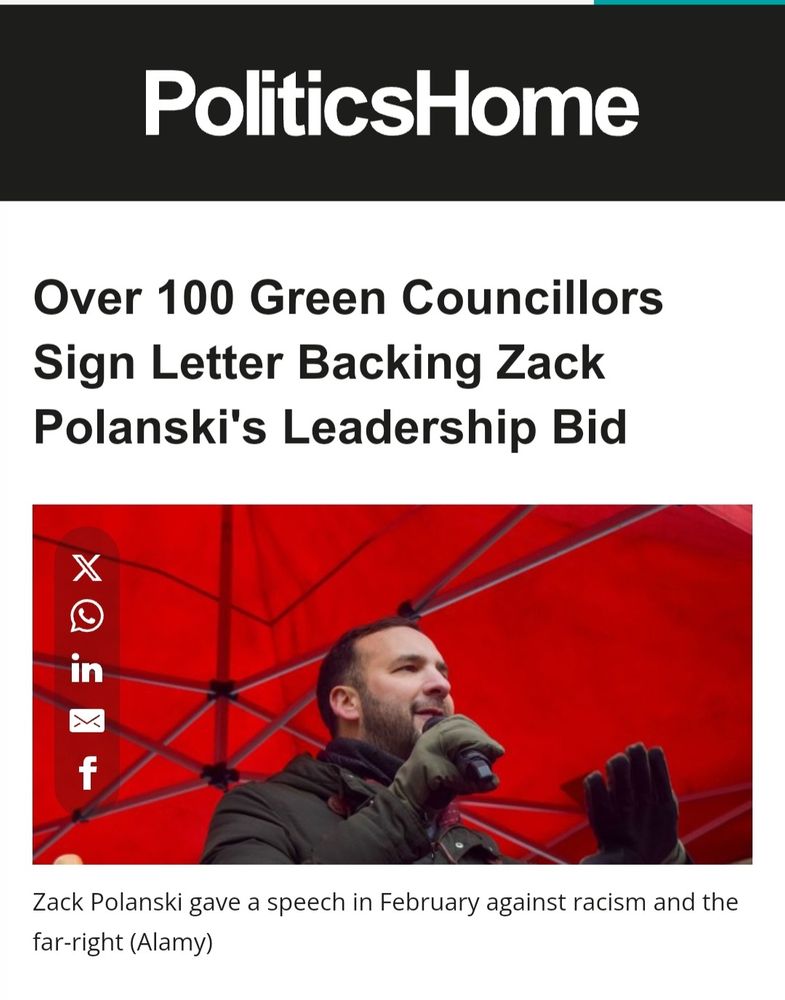 PoliticsHome. Over 100 Green councillors sign letter backing Zack Polanskis leadership bid