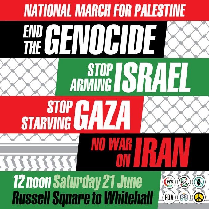 End the genocide. National march. 12 noon Saturday 21st June. Russell square to Whitehall 
