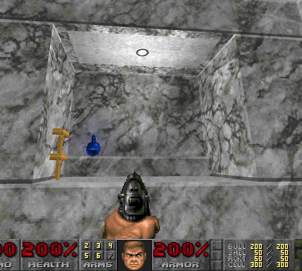 a screenshot of a very quickly thrown together Doom (computer game) version of one of the Trump bathroom pics that everyone is aghast at