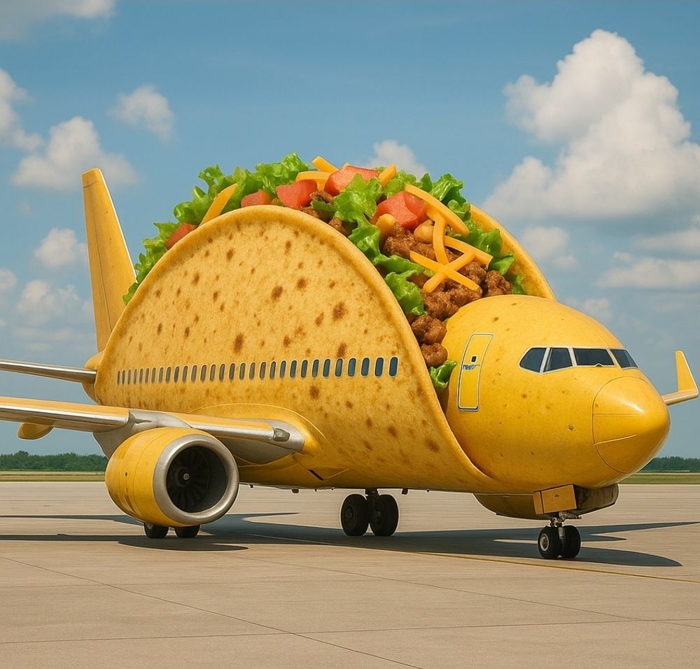 Image of large jet that looks like a taco.
