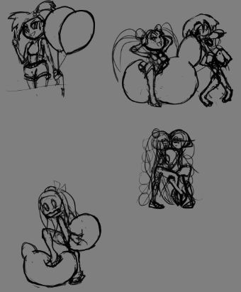 Clockwise from upperleft; Blind-draw Misty, blind-draw Sailor Moon & Mercury, pose of two girls did not come out right (Cannot tell but they are supposed to be squeezing a balloon between them), and finally bind-draw Nezuko.  Maybe I will add more/clean-up later, I dunno.  I have been so tired lately, I have to rush when drawing ANYTHING it seems.