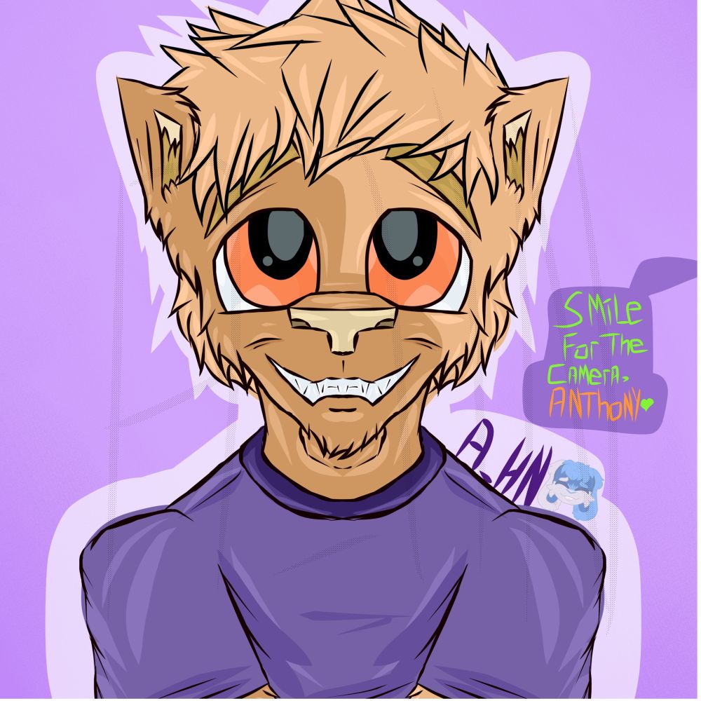 Drew this yesterday! 

I’ve gotten a little burned out and when I do. Symmetrical art is always something I can pump out.

I didn’t want this to look like an icon so I added in dialogue, the person talking to him is his partner, Cabbage Bailey [owned by AncientDrawings]. 

I’ve drawn Anthony looking shy a lot, I don’t want him to always look like: “😅” lol 