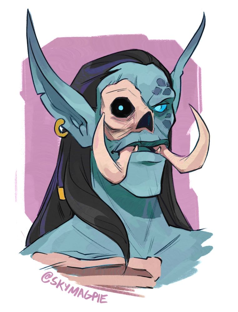 undead troll with half a skull face 