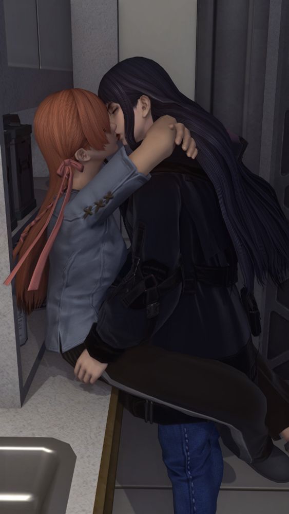 (cont'd from previous) Gaia leans in and Ryne leans up as the two kiss.