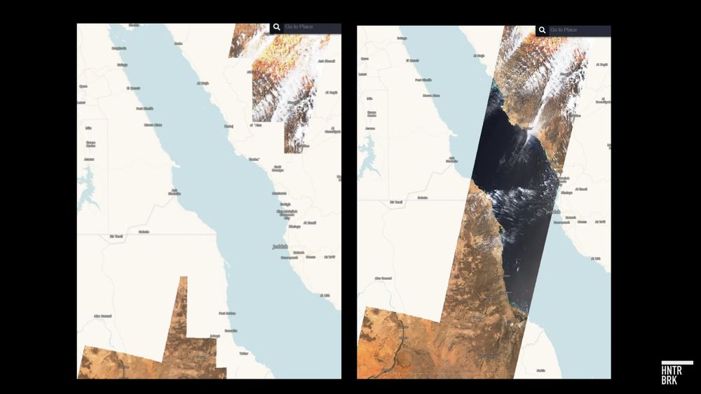 The same Sentinel-2 pass seen on Sentinel Hub on April 28 (left), and 48 hours later on April 30 (right).
