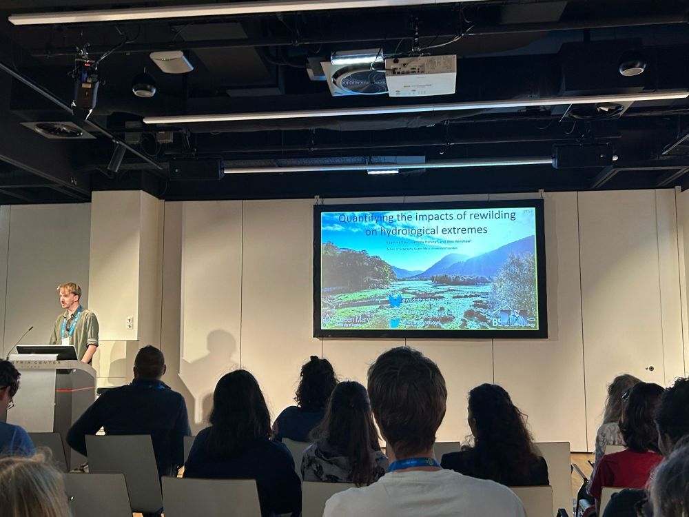 Presenting my talk "Quantifying the impacts of rewilding on hydrological extremes" at EGU.