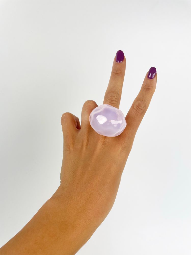 Milky Translucent Pink blown glass ring  