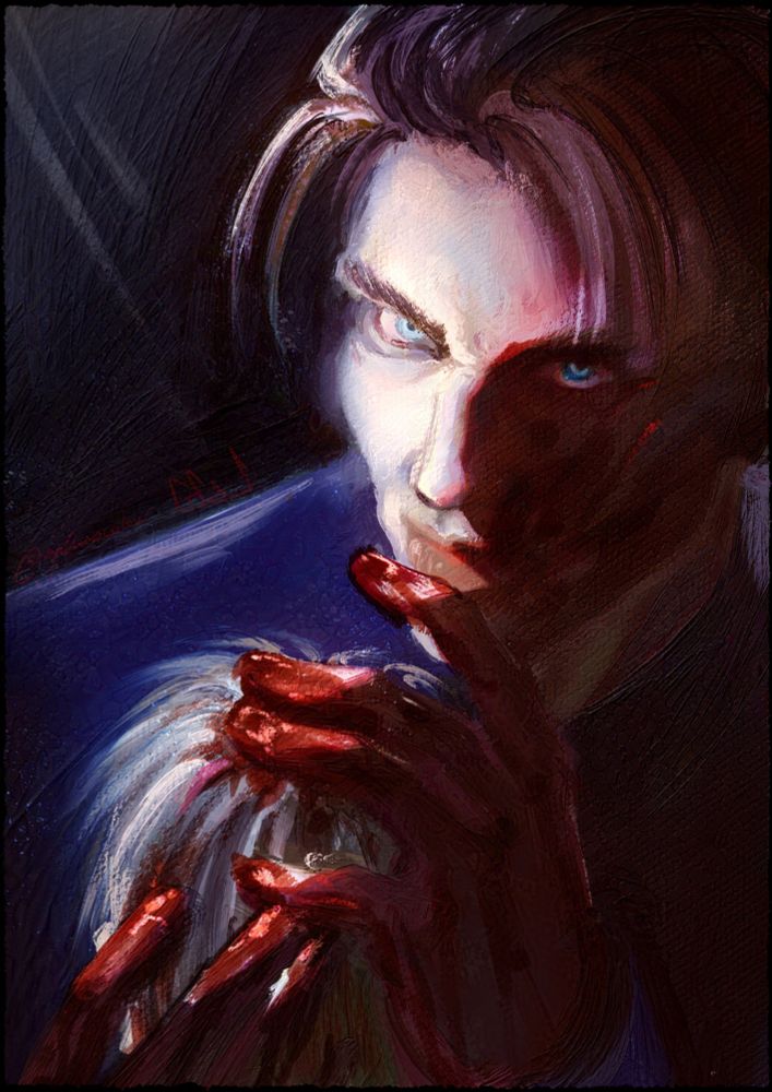 Creepy white guy staring at the camera holding a (FAKE) dead kid full of blood that looks a bit like lipstick