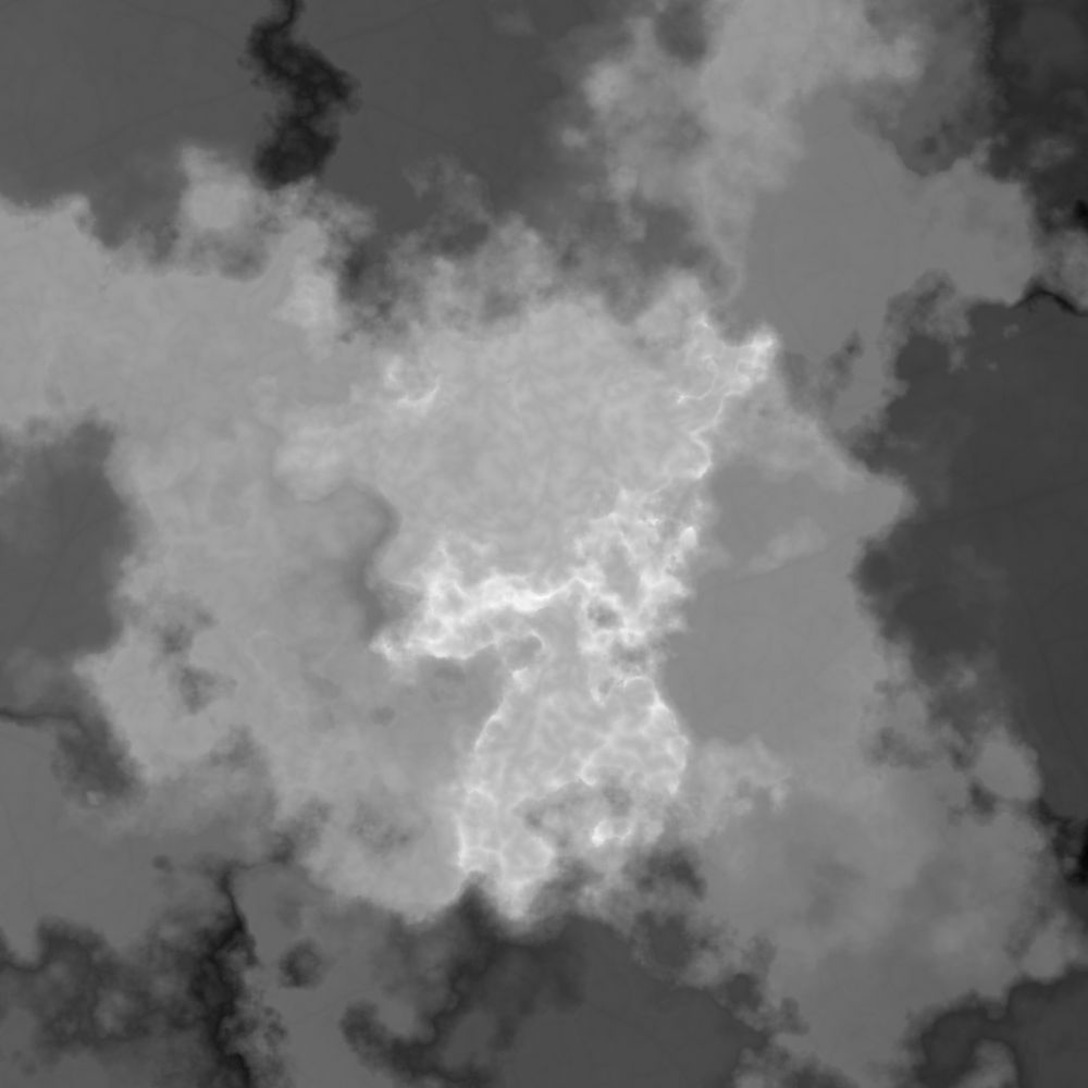Greyscale image of a landscape's height with river networks included, output from the generator.