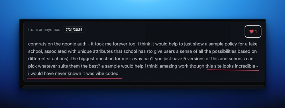 I got the ultimate vibe code compliment on my app

"I would have never known it was vibe coded"

@lovable shipped is such a fun experience!