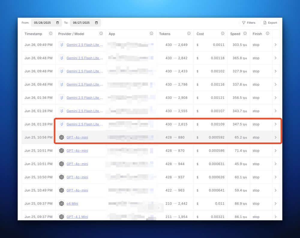 If you haven't tried the new Gemini 2.5 Flash Lite, you should (in Google AI Studio or via API)

After trying it side-by-side with GPT 4.1, 4.1 mini, o4-mini & 4o-mini its clearly faster, cheaper, and creating a far better output (structured long-form text)