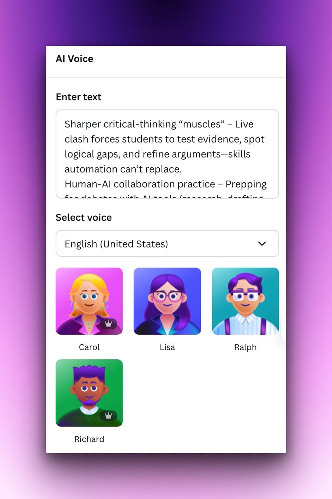 It's hard to keep up with all the new @canva features, but here are two I spotted in the wild and tested today: Magic Write Quizzes and AI Voice

--> Highlight text anywhere in a Canva project

--> Click the Magic Write tool (pencil w/ stars)

--> Choose either Generate Quiz or Generate AI Voi