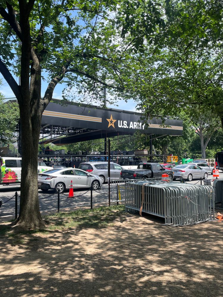 Photo of the platform with the US Army logo on it for Trump’s military parade this weekend.