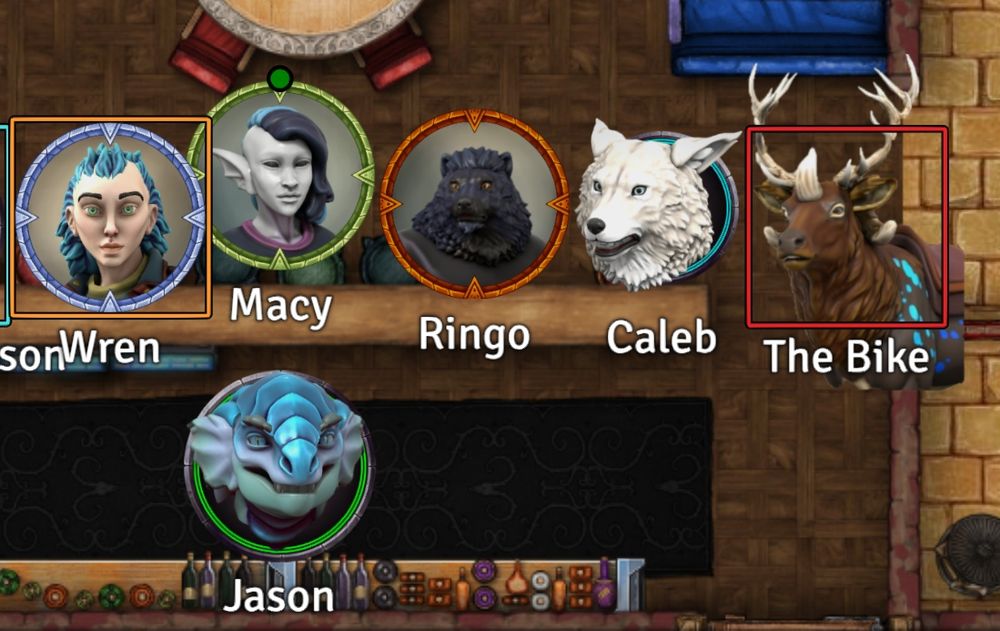 A picture with a group of characters at a bar one is a deer named The Bike 
Who is also at the bar 