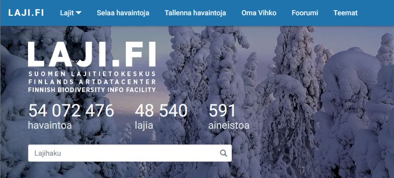 Kuvituskuvana ote Laji.fi-portaalin etusivusta.