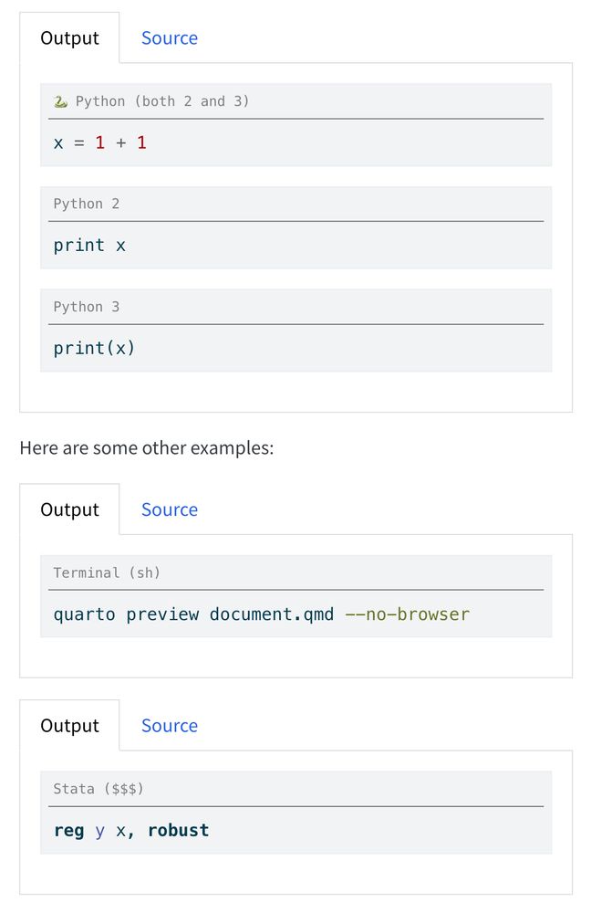 Chunks showing Python (both 2 and 3), Python 2, and Python 3 + Terminal (sh) + Stata ($$$)