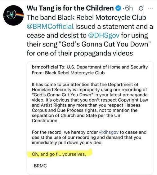 Statement from BRMC telling the DHS to "go fuck yourselves"