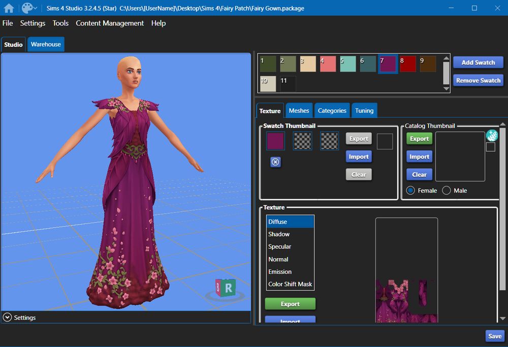 Screenshot of Sims 4 Studio displaying a dress from the Enchanted by Nature EP