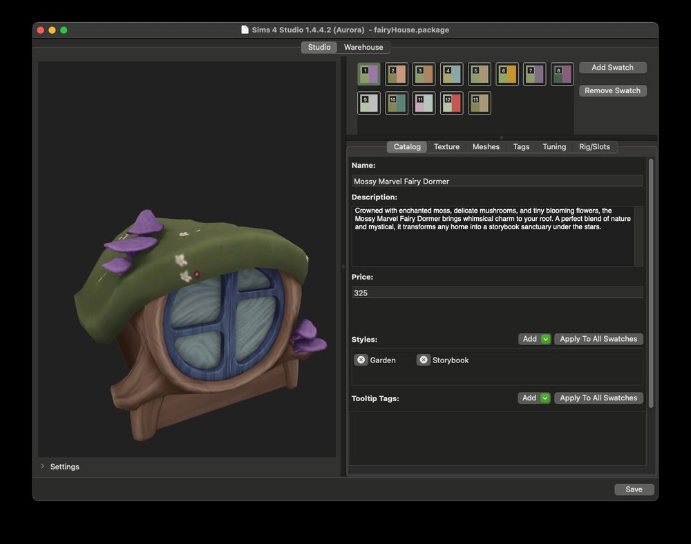 Screenshot of Sims 4 Studio for Mac displaying a fairy home from the Enchanted by Nature expansion pack.