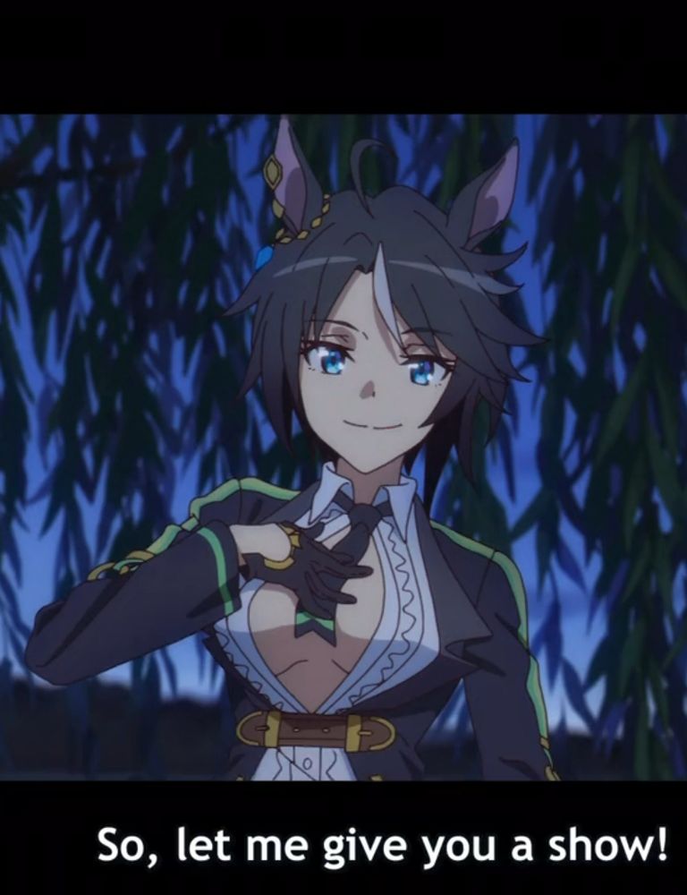 The uma Fuji Kiseki, a caring older sister type character who shows up in her unexpectedly sexy racing silks to encourage Jungle Pocket.