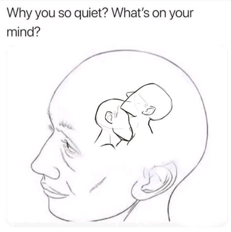 a drawing of a person thinking about getting their neck kissed and the photo is captioned "why you so quiet? what's on your mind?"