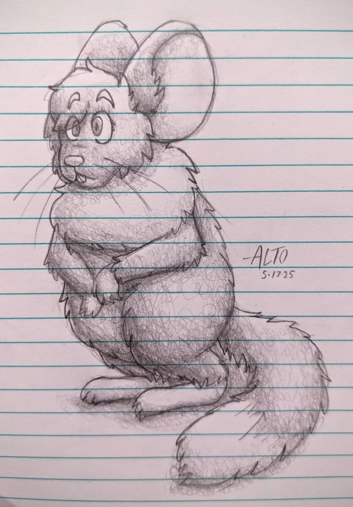 A pencil drawing of Alto with a more rodent-like appearance than usual. 