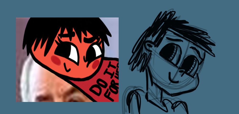 The Jucika hat design I drew earlier with a rough sketch of my adolescona Unjar next to it for reference.