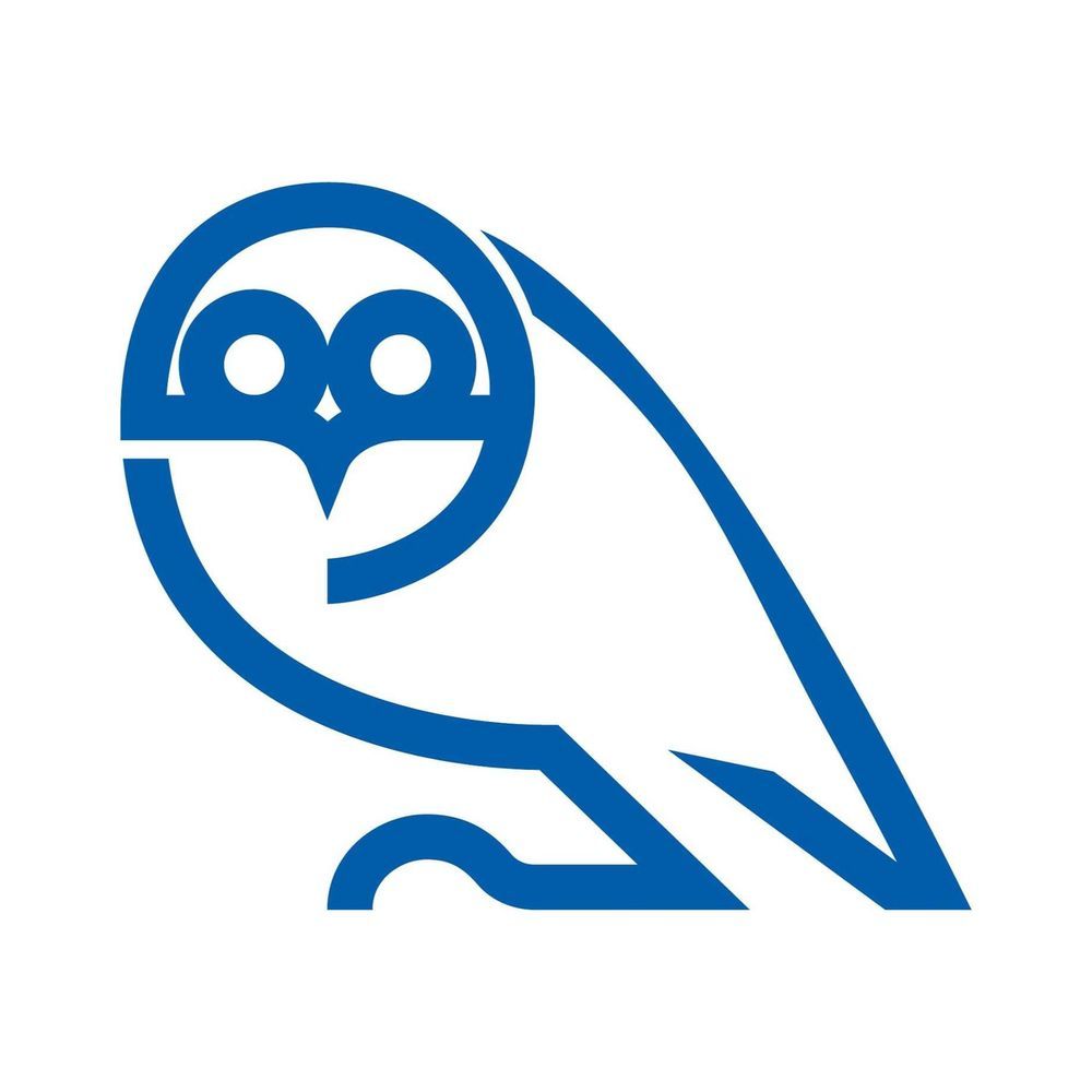 Blue Owls logo on white background. It is a stlised version of an Owl.