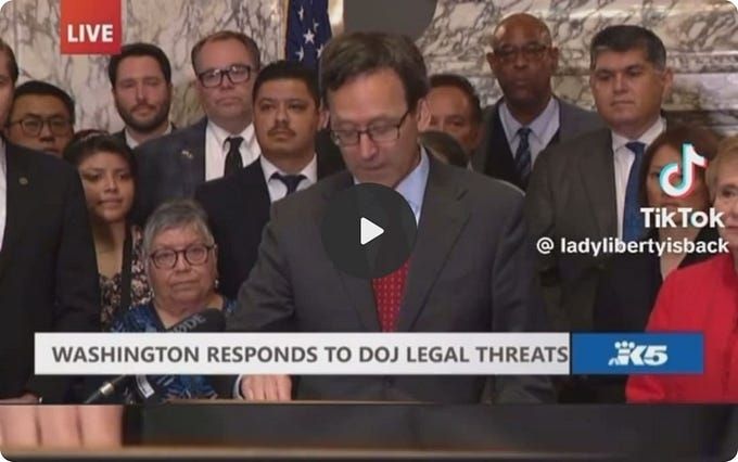 Take a moment to listen to Washington state Governor Bob Ferguson who responds to threats to both himself as a democratically elected leader official of the Washington state and his colleagues for car...